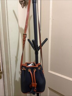 Dooney & Bourke Leather Drawstring Crossbody with Brown Trim